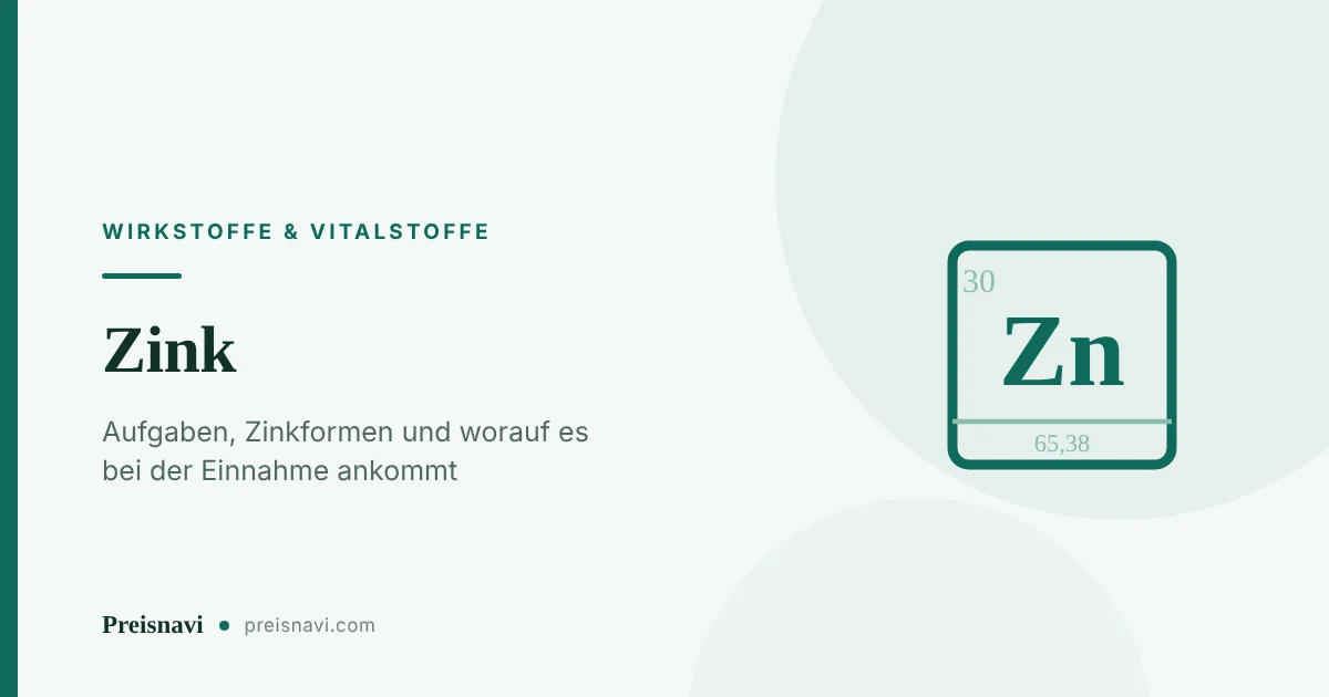 Elementkästchen mit dem Symbol Zn, der Ordnungszahl 30 und der Atommasse 65,38 als Beitragsbild zum Ratgeber über Zinkformen