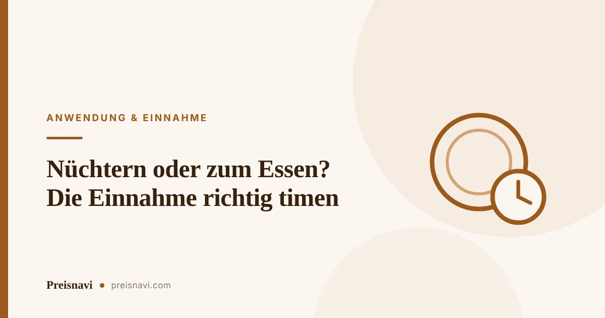 Teller mit kleiner Uhr davor als Sinnbild für die Frage, ob Nahrungsergänzung nüchtern oder zur Mahlzeit eingenommen wird