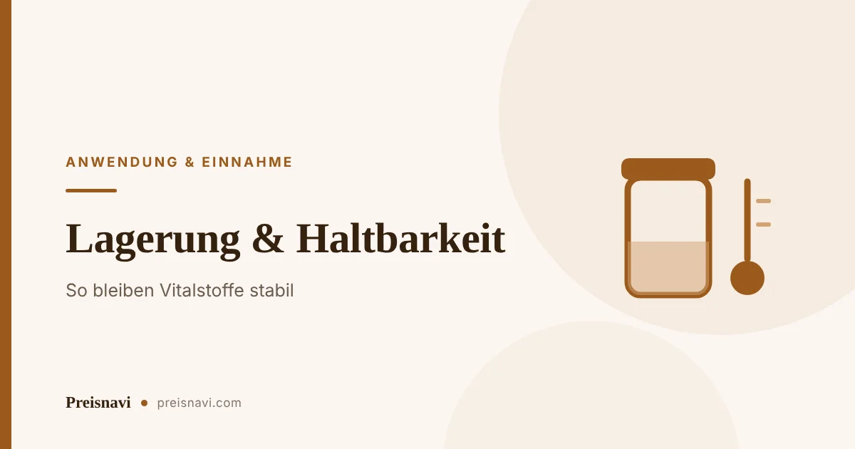 Vorratsglas mit Deckel und daneben ein Thermometer als Sinnbild für kühle, trockene Lagerung von Nahrungsergänzungsmitteln