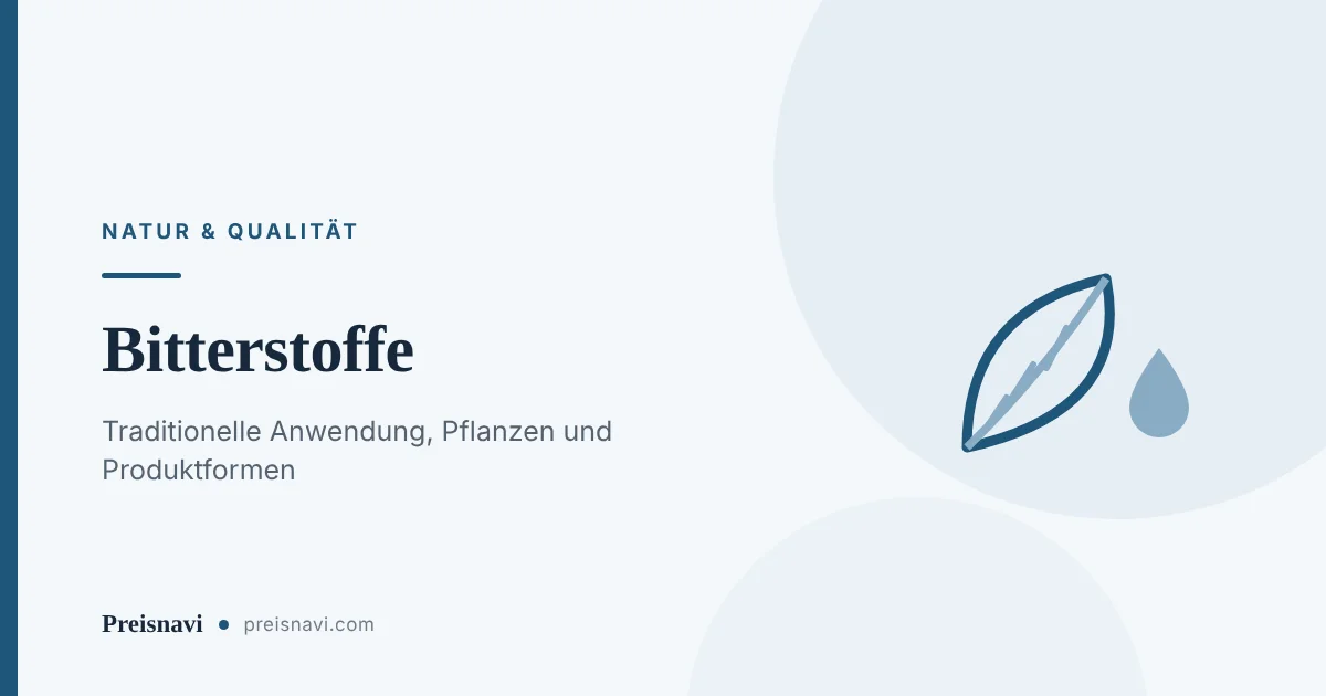 Blatt mit Blattadern und ein Tropfen daneben als Sinnbild für Bitterkräuter und Bittertropfen