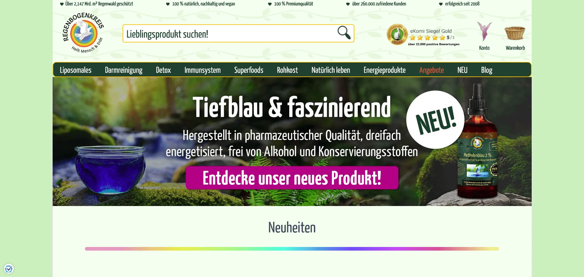 Regenbogenkreis – Natürlich leben mit hochwertigen Produkten Von Darmreinigung über Superfoods bis zu Energieprodukten: Bei Regenbogenkreis findest du alles für einen gesunden Lebensstil. Jetzt mit 10 % Rabatt.