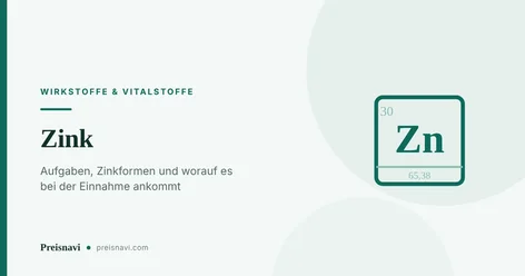 Elementkästchen mit dem Symbol Zn, der Ordnungszahl 30 und der Atommasse 65,38 als Beitragsbild zum Ratgeber über Zinkformen